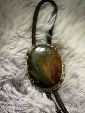 Handcrafted Brown & Green Agate Pendant Necklace - Bolo Tie